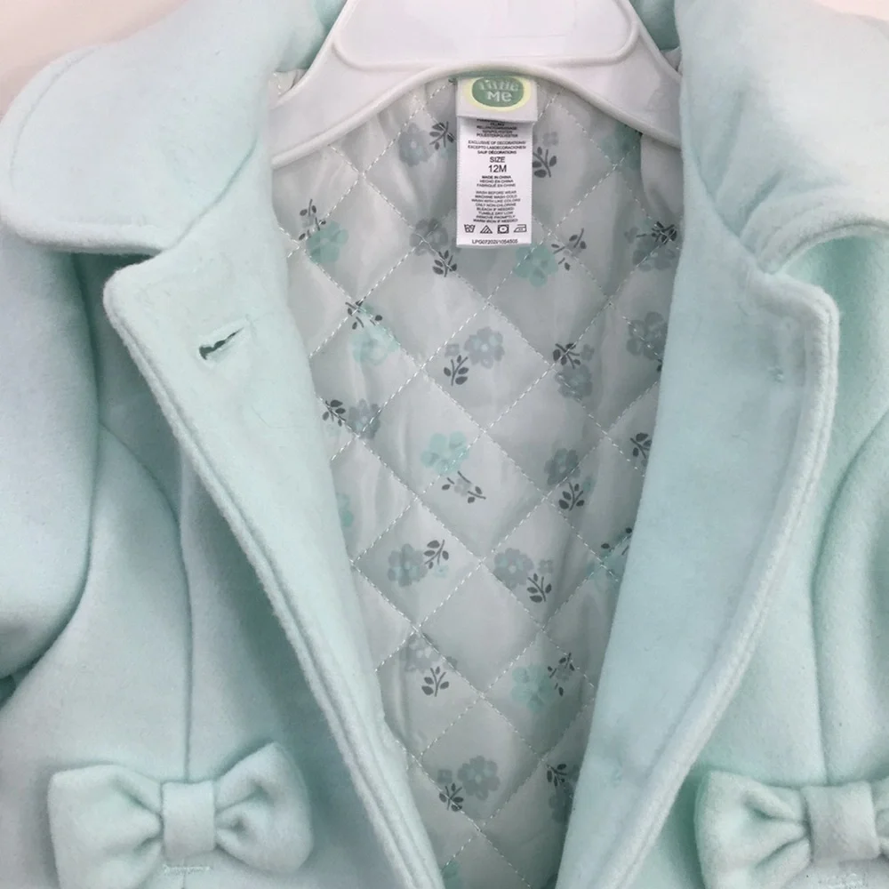 Little Me Girls Mint Green Dress Pea Coat With Bows Size 12 M NEW Without Tags